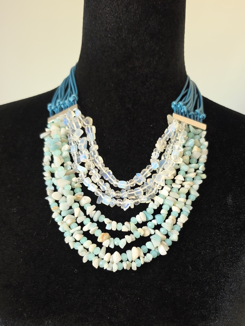 Kenneth Cole Layered Aqua and Clear Beaded Necklace
